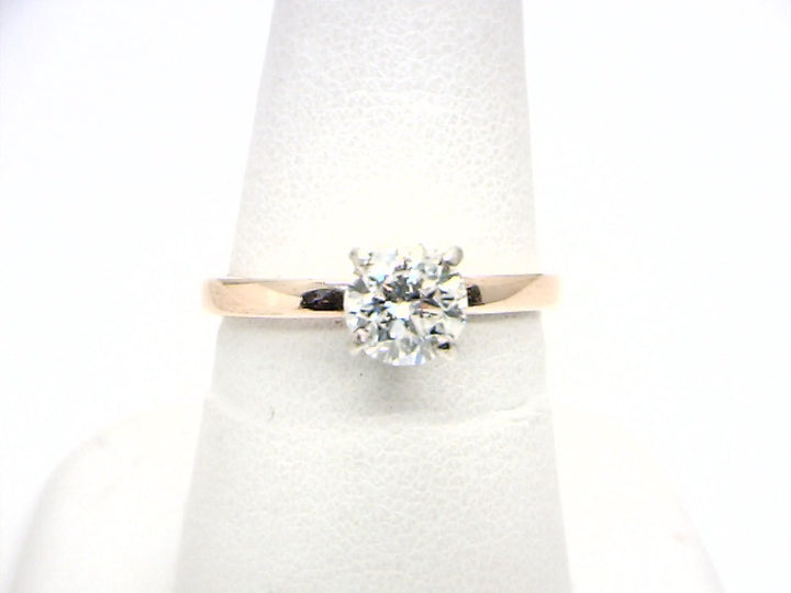 14K Two Tone 1.00 Round Brilliant Cut Solitaire Diamond Engagement Ring