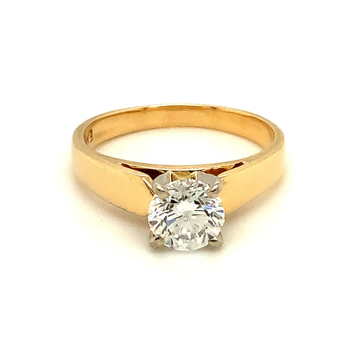 14K Yellow Gold 1.00 Round Brilliant Cut Split Shank Diamond Engagement Ring