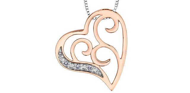 10K Rose Gold Heart Diamond Pendant 0.015CTW.