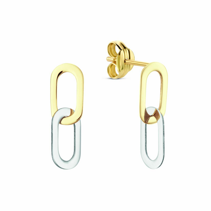 14K Two Tone Drop Gold Earrings