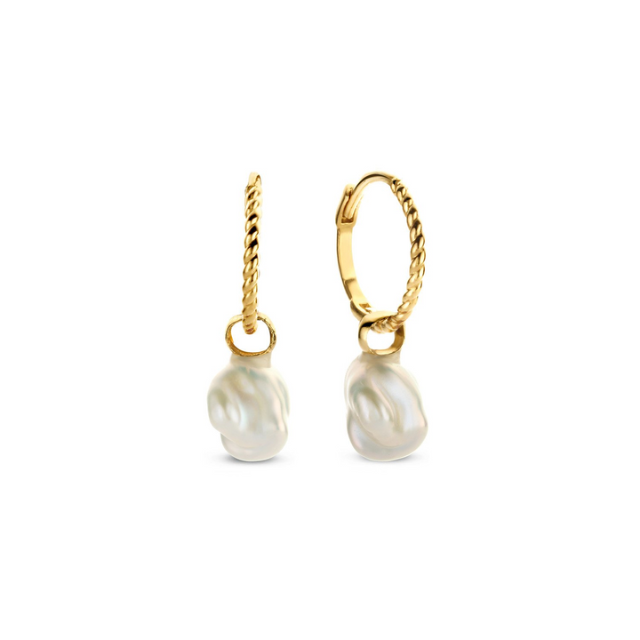 14K Yellow Gold Small Hoop Pearl Earrings MM.