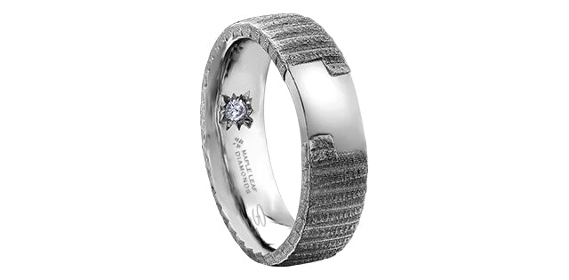 Men's 14 Karat White Gold 0.05 Round Brilliant Cut Diamond Wedding Band