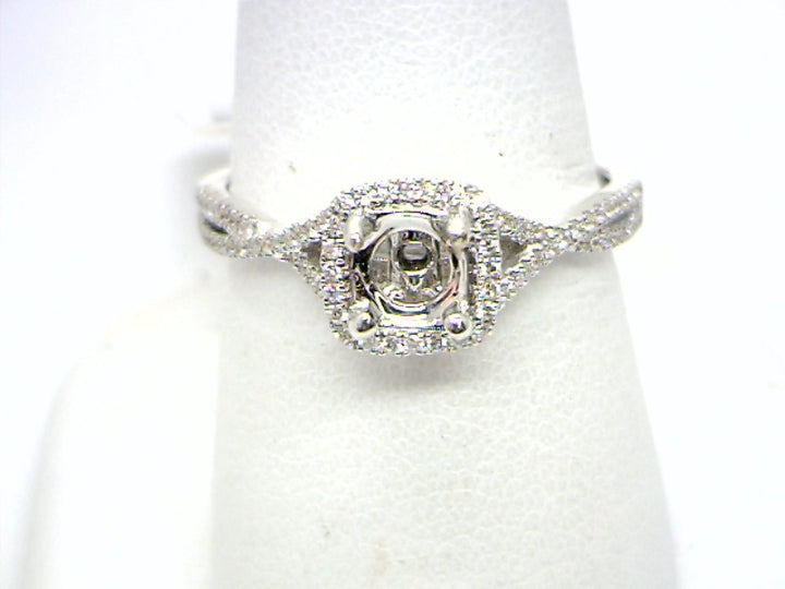 14K White Gold 0.23 Round Brilliant Cut Halo Diamond Semi Mount Engagement Ring