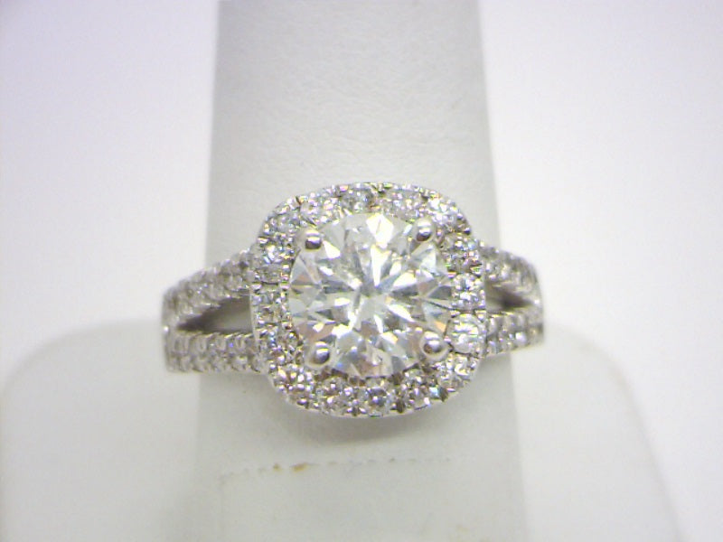 14K White Gold 2.12 Round Brilliant Cut Halo Diamond Engagement Ring