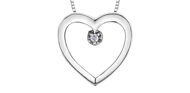 10K White Gold Heart Diamond Pendant 0.01CTW.