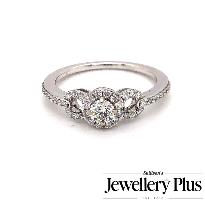 14K White Gold 0.23 Round Brilliant Cut Halo Diamond Engagement Ring