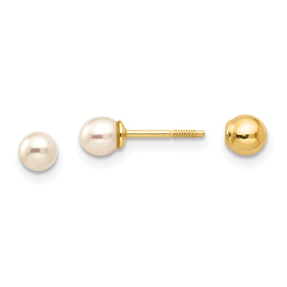 14K Yellow Gold Stud Pearl Earrings 4 MM.