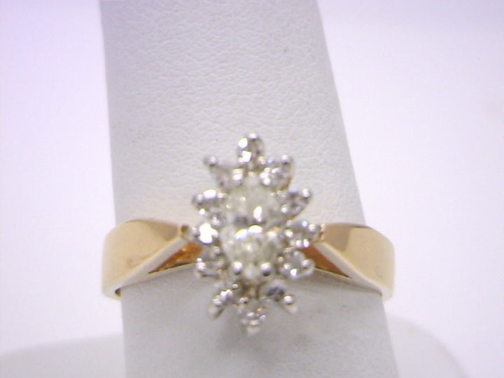 Women's 14K Two Tone 0.30 Marquise Cut Cluster Diamond, Fashion Ring