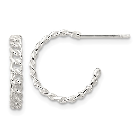 Sterling Silver White Gold Half Hoop Silver Earrings