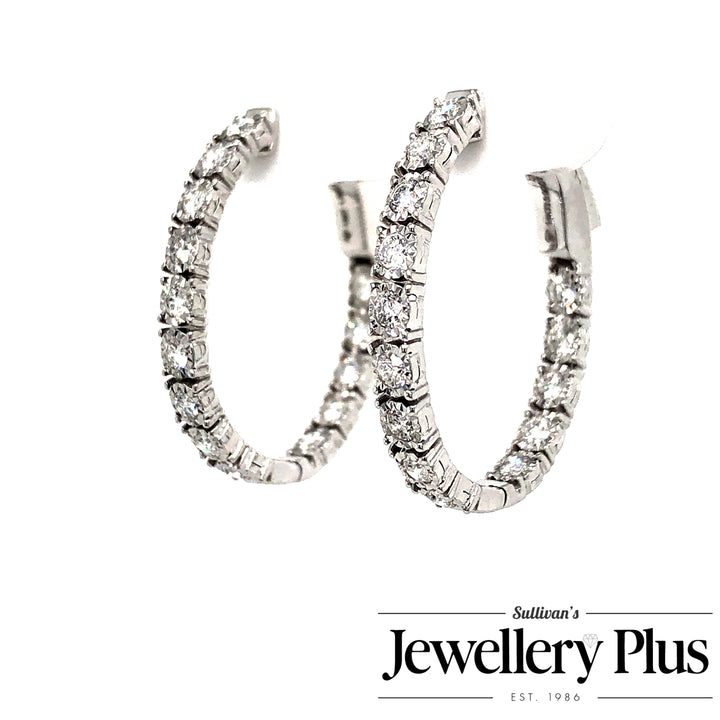 14K White Gold Medium Hoop Diamond Earrings 1.00CTW.