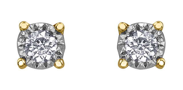 10K Two Tone Stud Diamond Earrings 0.10CTW.