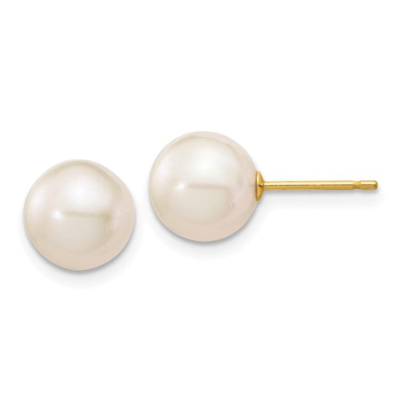 14K Yellow Gold Stud Pearl Earrings 9 MM.