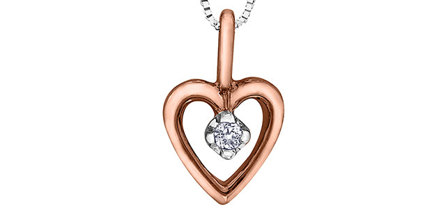 10K Rose Gold Heart Diamond Pendant 0.01CTW.