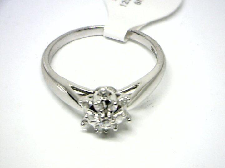 Women's 10K White Gold 0.025 Round Brilliant Cut Cluster Diamond, Fashion Ring