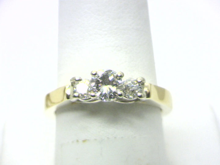 14K Two Tone 0.50 Round Brilliant Cut Three Stone Diamond Engagement Ring