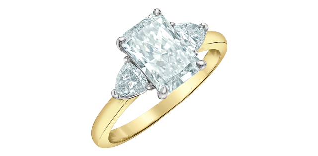 14K Yellow Gold 2.06 Radiant Cut Three Stone Diamond Engagement Ring