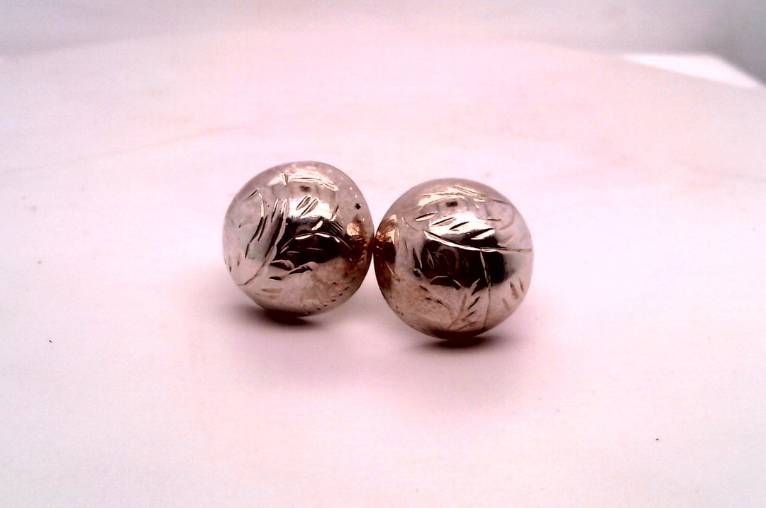 Sterling Silver White Gold Button Silver Earrings