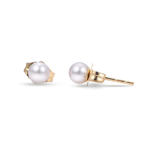 14K Yellow Gold Stud Pearl Earrings 3.5 MM.