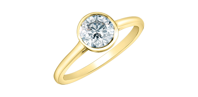 14K Yellow Gold 1.03 Round Brilliant Cut Solitaire Diamond Engagement Ring