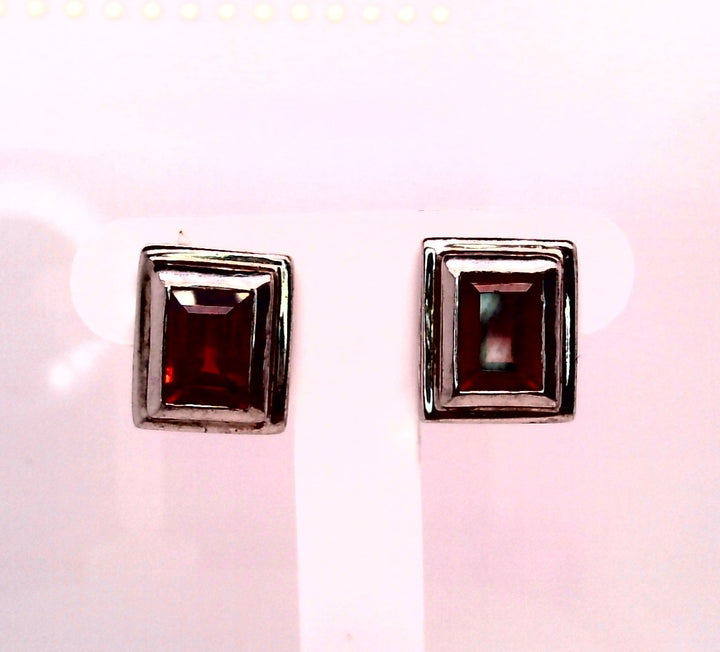 Sterling Silver White Gold Stud Gemstone Earrings CTW.