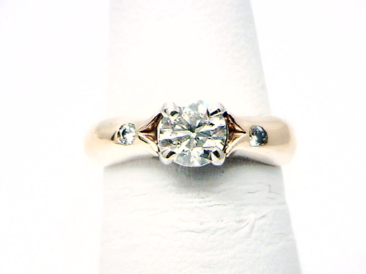 14K Two Tone 0.72 Round Brilliant Cut Solitaire With Side Stones Diamond Engagement Ring