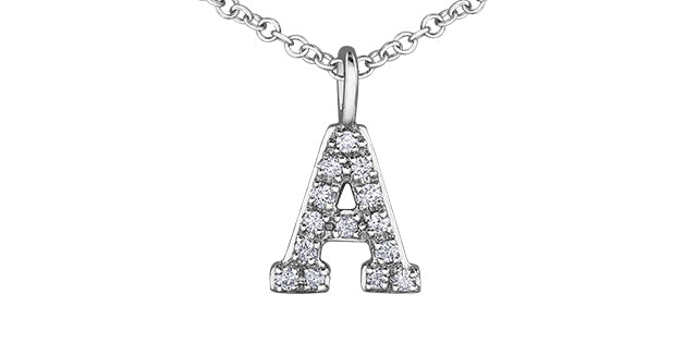 10K White Gold Initial Diamond Pendant 0.14CTW.