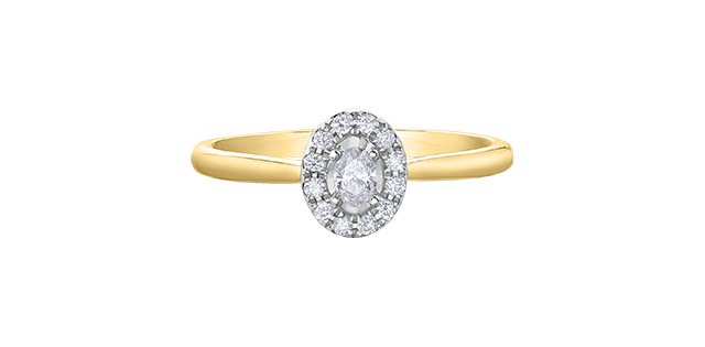 10K Yellow Gold 0.10 Oval Shape Halo Diamond Engagement Ring