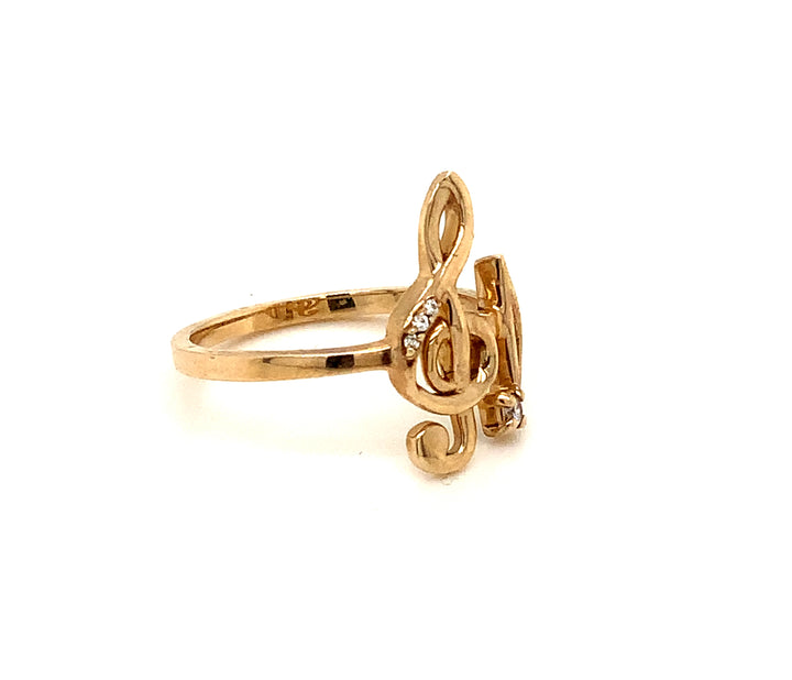 Women's 10K Yellow Gold 0.025 Round Brilliant Cut Treble Clef Diamond, Fashion Ring