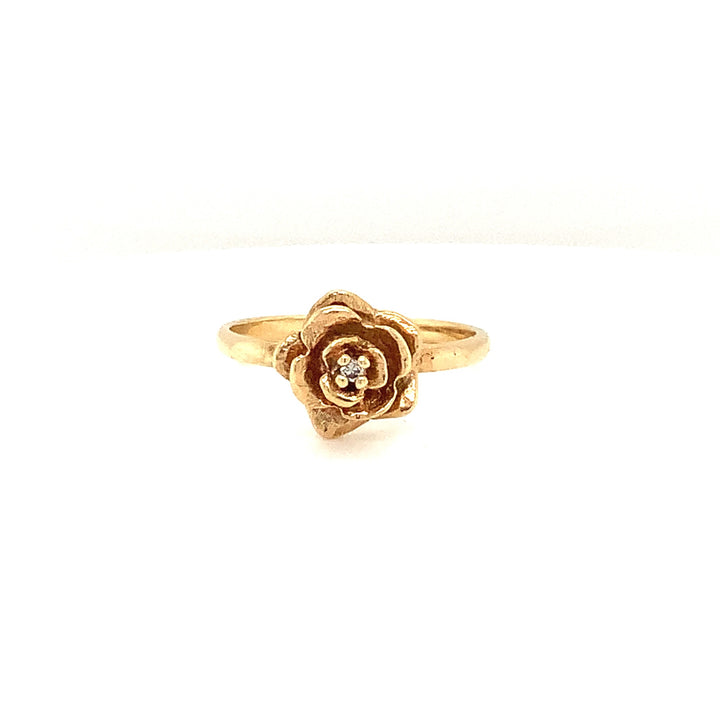 Women's 10K Yellow Gold Round Single Cut Flower Diamond, Fashion Ring