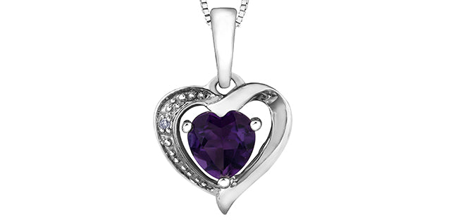 10K White Gold Heart Gemstone Pendant CTW.