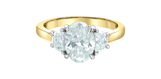 14K Two Tone 2.02 Oval Shape Three Stone Diamond Engagement Ring