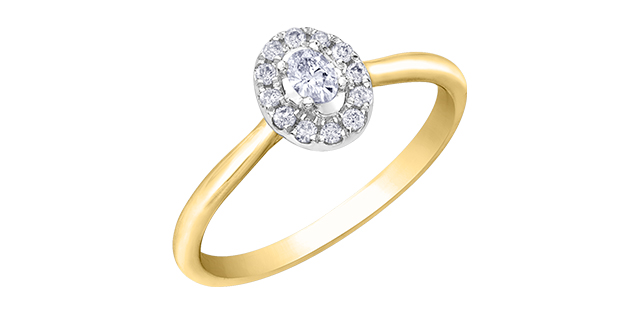 10K Yellow Gold 0.10 Oval Shape Halo Diamond Engagement Ring