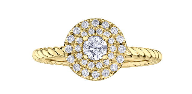 10K Yellow Gold 0.206 Round Brilliant Cut Double Halo Diamond Engagement Ring