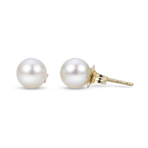 14K White Gold Stud Pearl Earrings 6.5 MM.