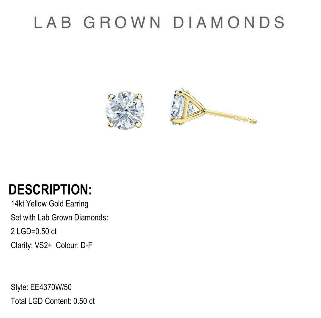 14K Yellow Gold Stud Diamond Earrings 0.50CTW.