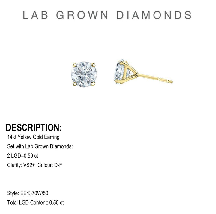 14K Yellow Gold Stud Diamond Earrings 0.50CTW.