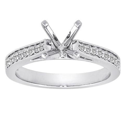 14K White Gold 0.25 Round Brilliant Cut Split Shank Diamond Semi Mount Engagement Ring