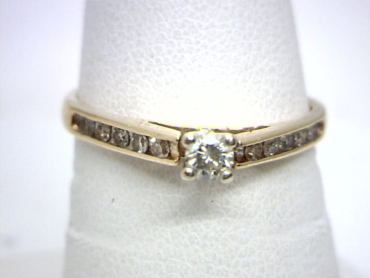 14K Yellow Gold 0.10 Round Brilliant Cut Solitaire With Side Stones Diamond Engagement Ring