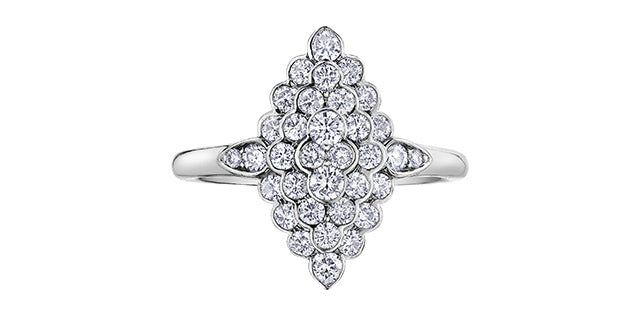 Women's 10K White Gold 1.00 Round Brilliant Cut Diamond, Fashion Ring