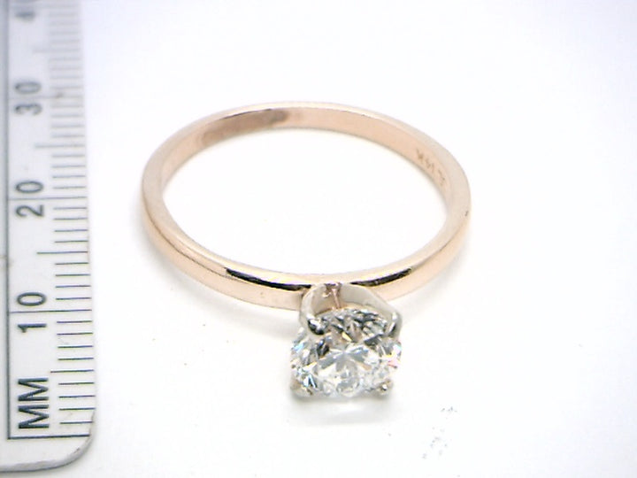 14K Two Tone 1.00 Round Brilliant Cut Solitaire Diamond Engagement Ring