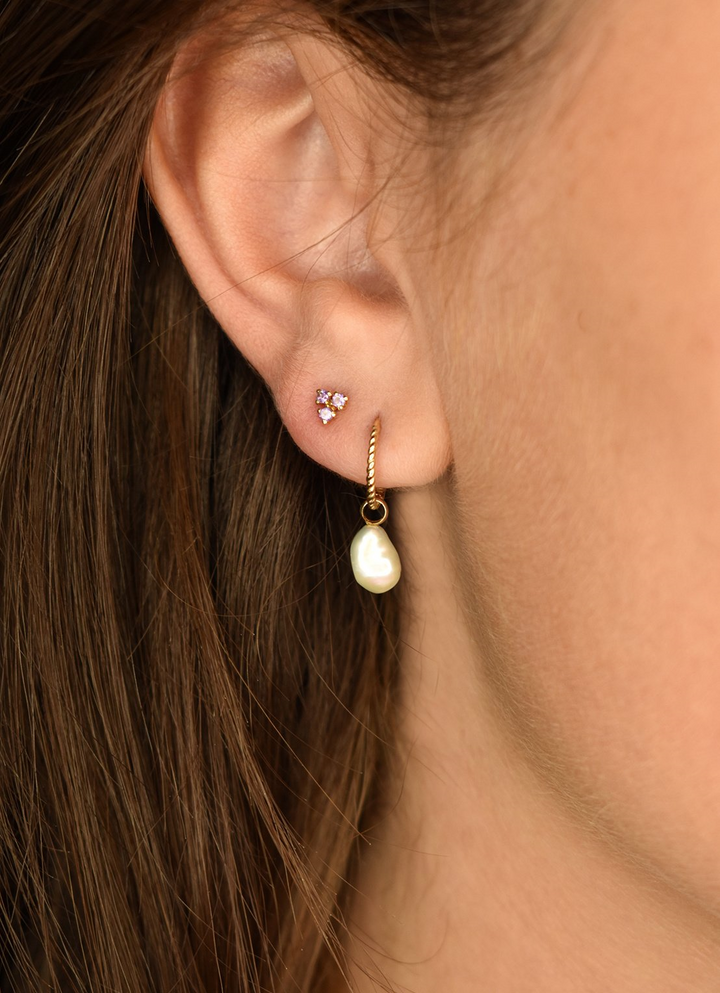 14K Yellow Gold Small Hoop Pearl Earrings MM.