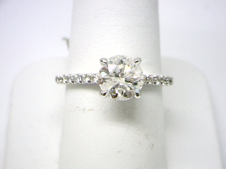 18K White Gold 1.54 Round Brilliant Cut Solitaire With Side Stones Diamond Engagement Ring