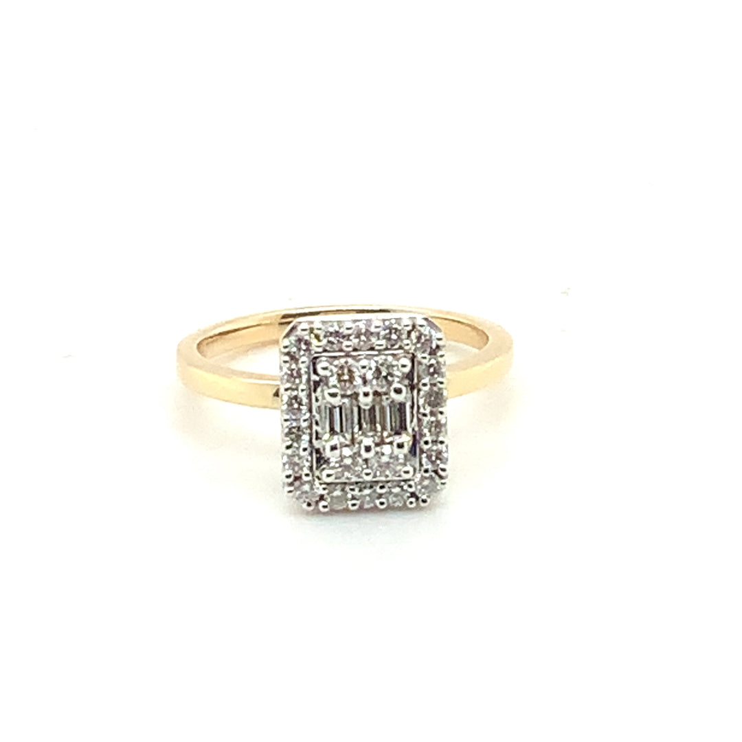 10K Two Tone 0.15 Emerald Cut Halo Diamond Engagement Ring