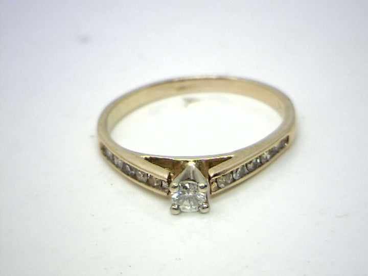 14K Yellow Gold 0.10 Round Brilliant Cut Solitaire With Side Stones Diamond Engagement Ring