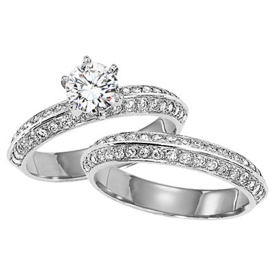 14K White Gold 1.00CT. Solitaire With Side Stones Diamond Engagement Ring Set