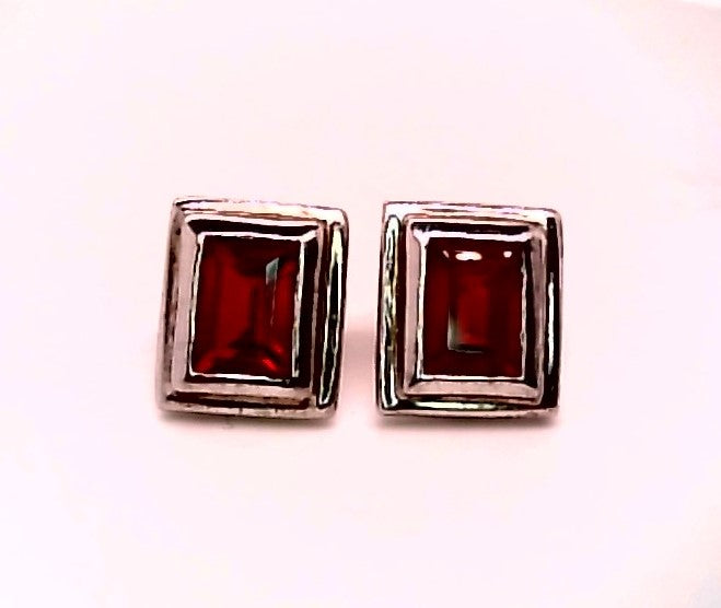 Sterling Silver White Gold Stud Gemstone Earrings CTW.