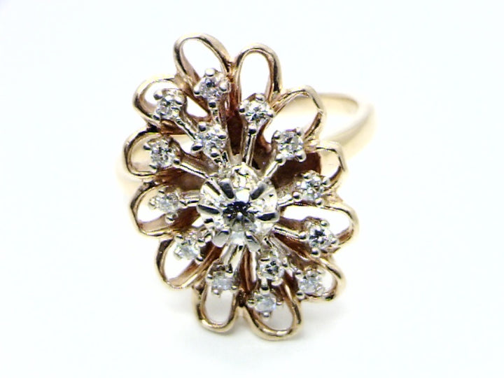 Women's 14K Two Tone 0.22 Round Brilliant Cut Flower Diamond, Fashion Ring