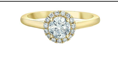 14K Yellow Gold 0.71 Round Brilliant Cut Halo Diamond Engagement Ring