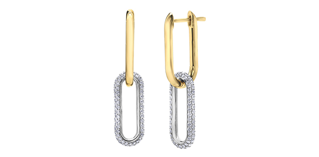 10K Two Tone Drop Diamond Earrings 1.12CTW.