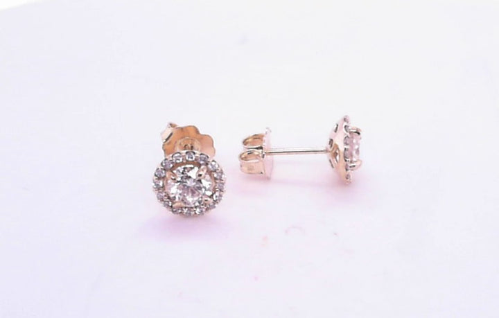 14K Yellow Gold Stud/Halo Diamond Earrings 0.80CTW.